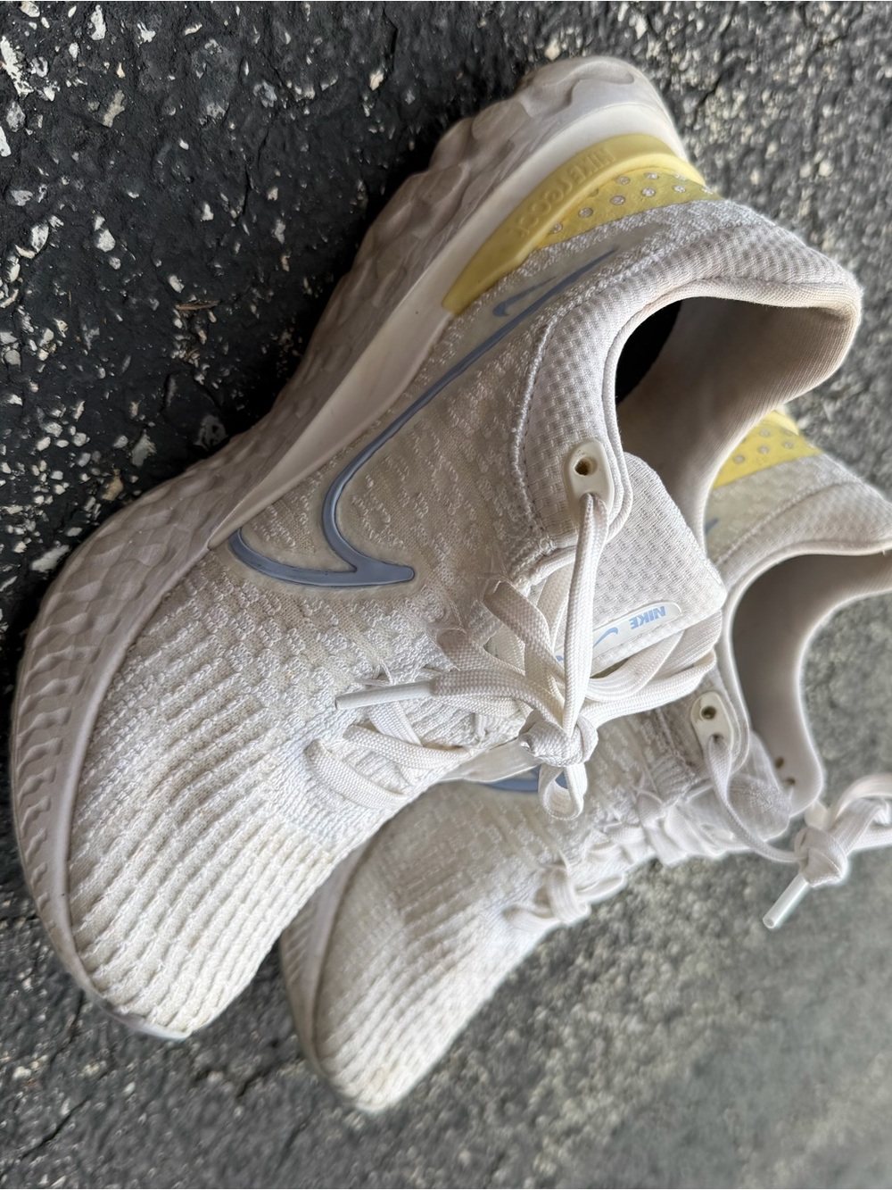 Nike White Running Sneakers with Light Blue Swoosh and Yellow Accents - Picture 5 of 5